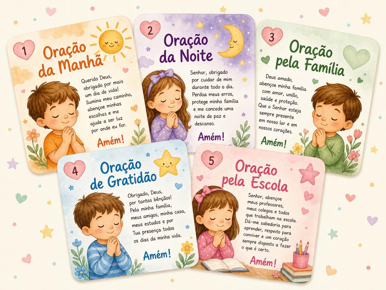 Kit imprimible con tarjetas de oración, un bote, hojas del material y un móvil mostrando el archivo digital